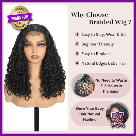 Glueless HD Lace Human Hair Blended Braid Wig Bohemian Curly Ends 16 Inch main image 2